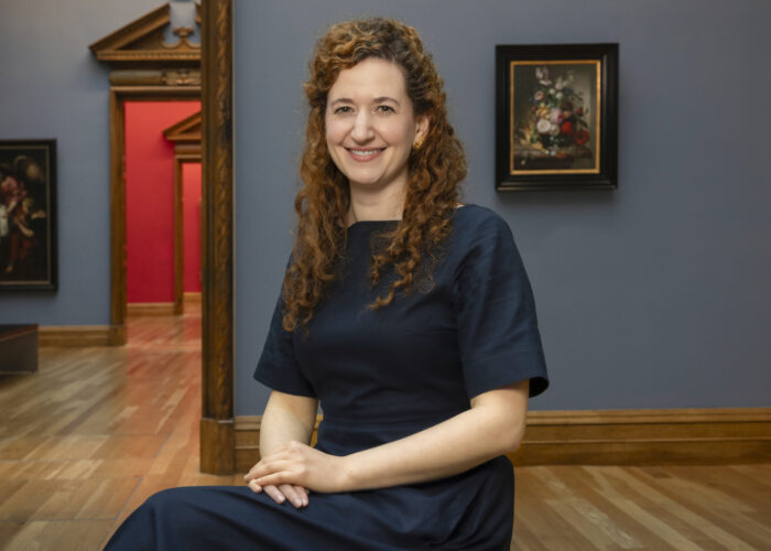 Lizzie Marx with Rachel Ruysch’s Vase of Flowers, with an Ear of Corn Photo: Anthony Woods