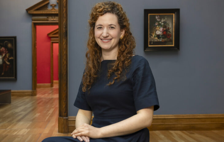 Lizzie Marx with Rachel Ruysch’s Vase of Flowers, with an Ear of Corn Photo: Anthony Woods