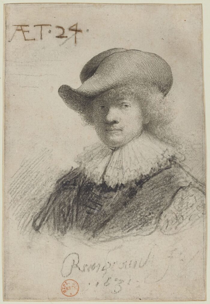Fig. 4. Rembrandt (1606-1669), Self-Portrait in a Soft Hat and Embroidered Cloak, 1631, sixth state, etching, drypoint and black chalkBibliothèque national de France. Source: gallica.bnf.fr / BnF